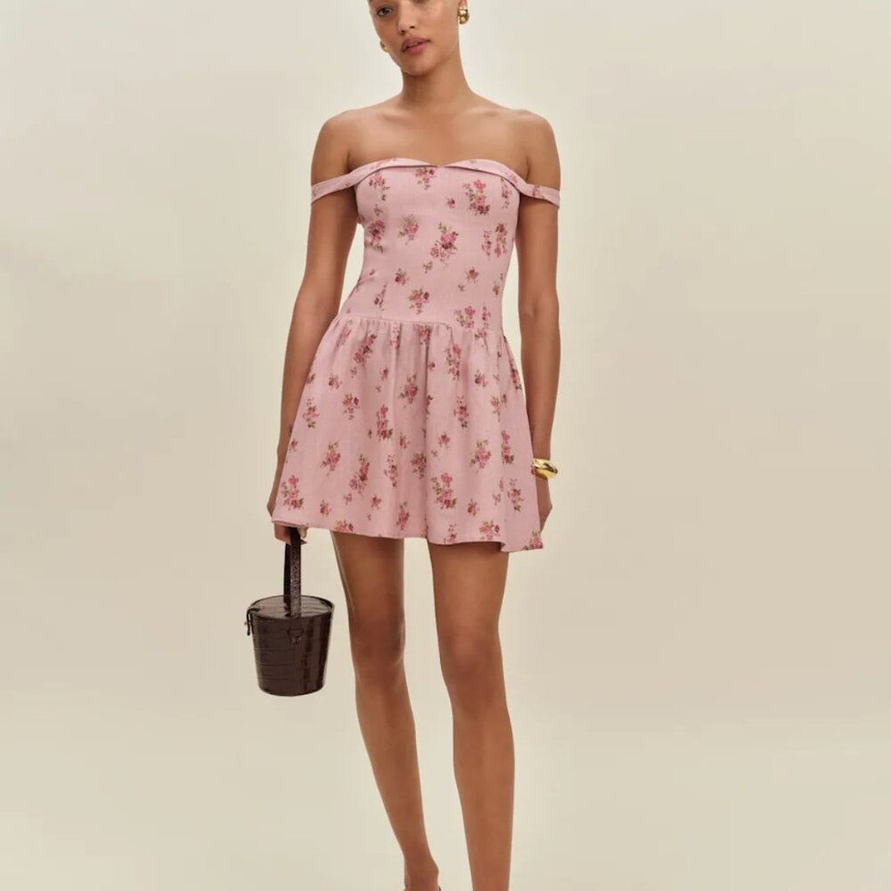 Reformation Sora Linen Dress Pink - Size 8